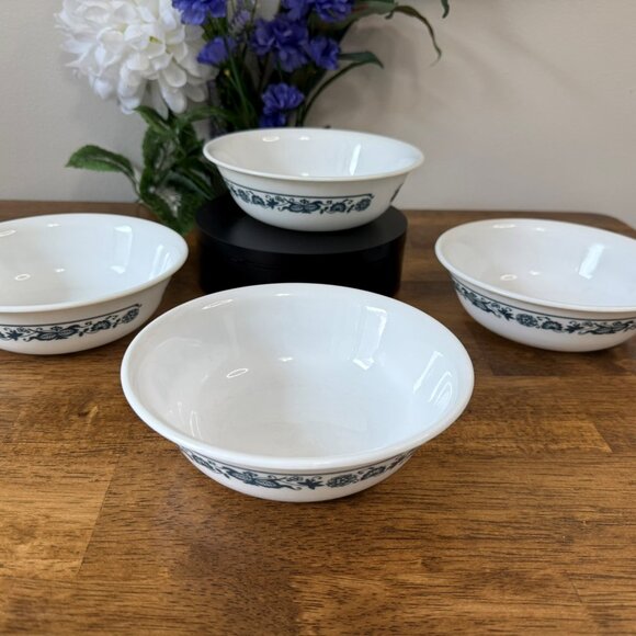 Corelle Old Town Blue Bowls Set of 4 Retro Kitchen Vintage 12‎ oz Floral USA - Picture 3 of 5
